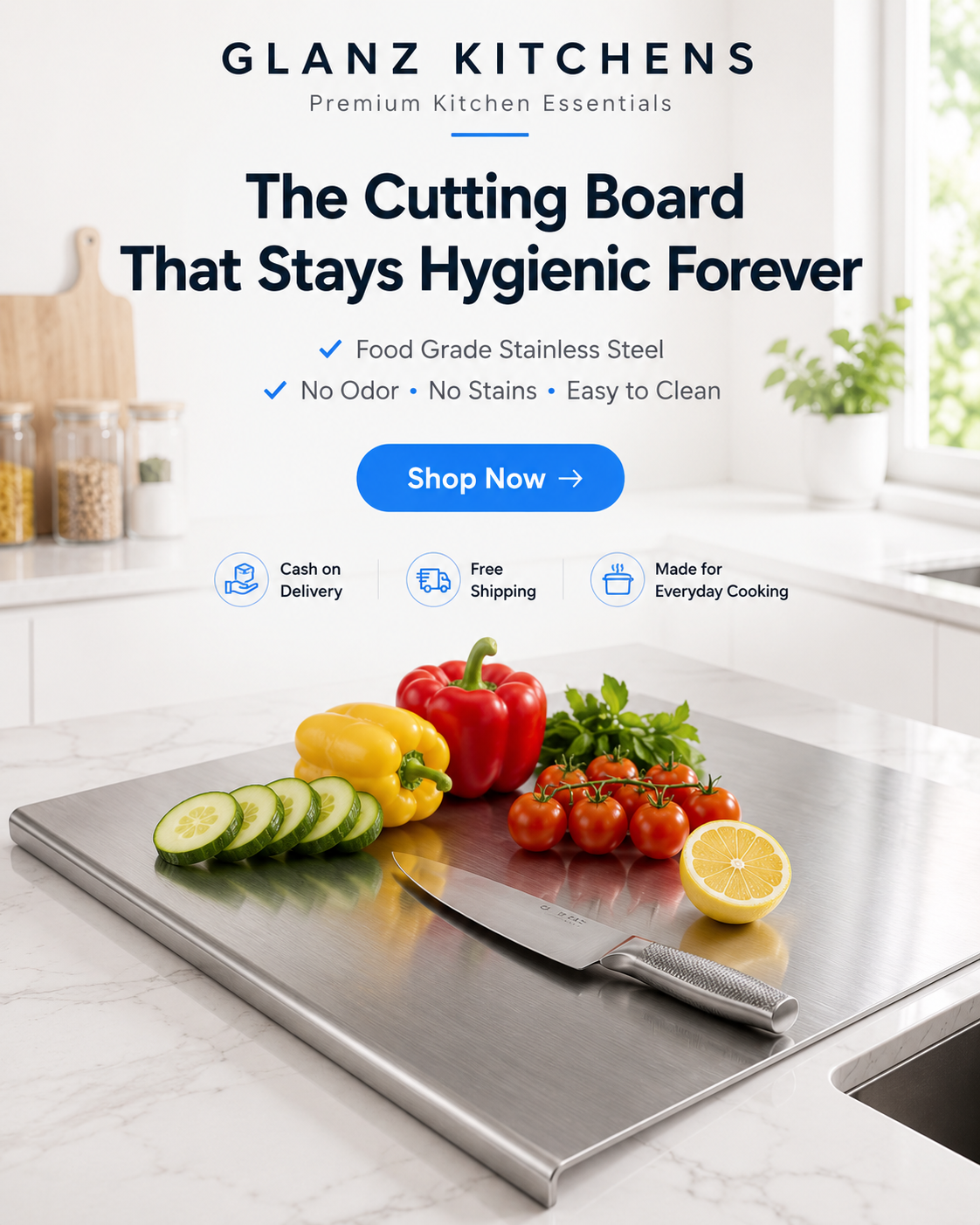 The Glanz Board | Premium Slip-Proof Stainless Steel Cutting Board
