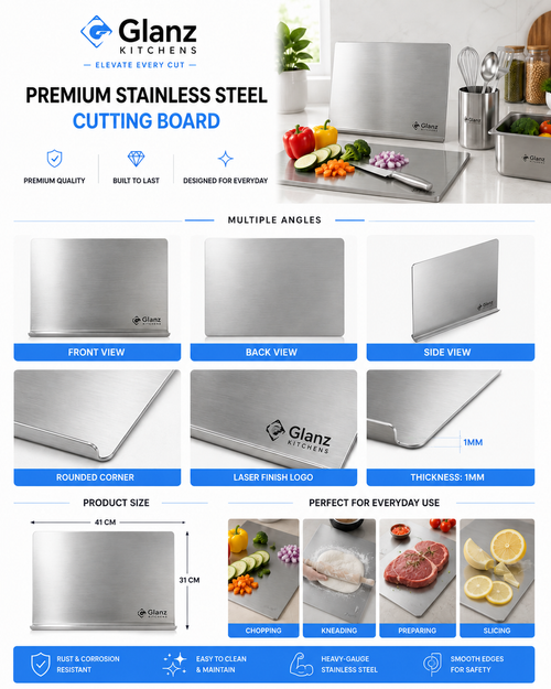 The Glanz Board | Premium Slip-Proof Stainless Steel Cutting Board